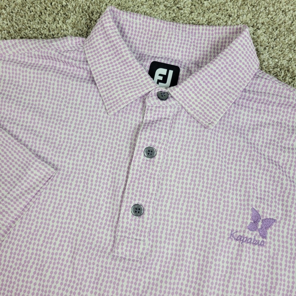 FootJoy Kapalua Mens Medium Purple White AOP Geometric Performance Stretch Polo